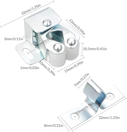 YEYIT Möbelschnäpper 10 Stück stark Schnäpper Double Roller Catch Schranktür Schrankverschlüsse mit Schrauben Schranktür Tür Latch Fang für Schränk Schranktüren Küche Silber