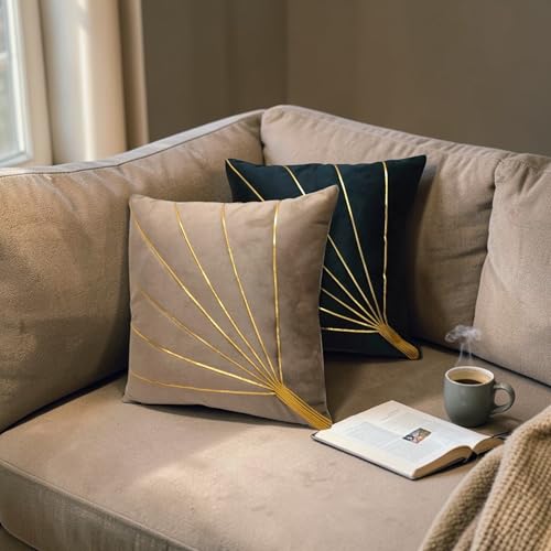 Image of Home Velvet Cushion Cover with Golden Stripes, Aqua Pack of 5, 16x16 to 26x26 Inch (Mouse /Black, 24x24in)