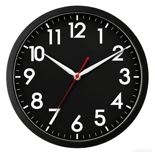 AKCISOT Wall ClockModern Black Silent Non Ticking Wall Clocks Battery Operated 10 Inch,Small Analog Classic Clock Decorative for Bedroom, Kitchen, Home Office, Bathroom, School, Living Room