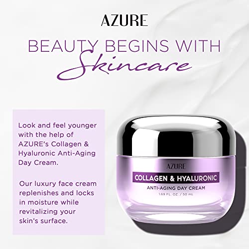 Azure Collagen & Hyaluronic Acid Anti Aging Day Cream - Renewing, Toning & Hydrating Face Moisturizer - Reduces Wrinkles, Creases & Fine Lines - Locks In Moisture - Skin Care Made In Korea - 50Ml / 1.69 Fl.oz. #TOP10
