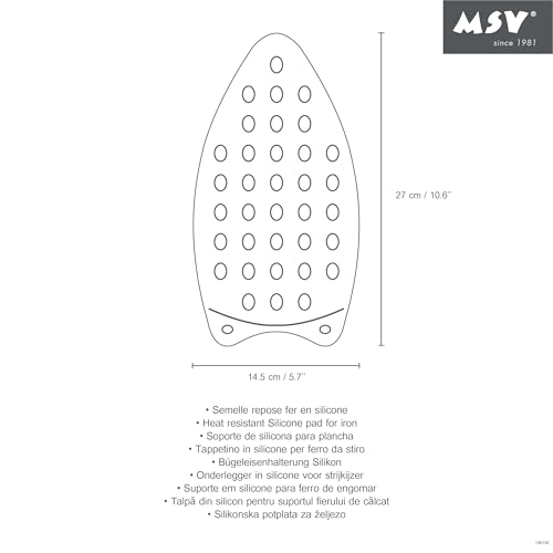 MSV Bügeleisen Ablage 27 x 14,5 cm Silikon-Bügeleisenunterlage - bis zu 250°C hitzebeständig, rutschfest, pflegeleicht