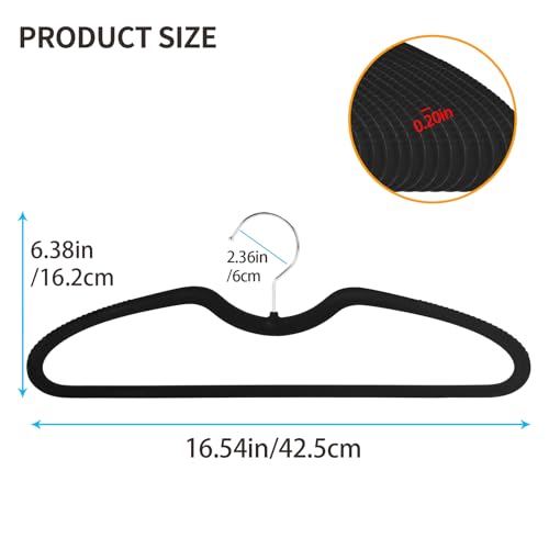 Lot de 30 cintres en velours antidérapants pour chemises, robes, pulls - Avec crochet pivotant à 360° - Pour chemises, robes, pulls - Noir – vue 2