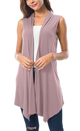 Women's Sleeveless Draped Open Front Cardigan Vest Asymmetric Hem (2Xl, Lavender) #TOP3