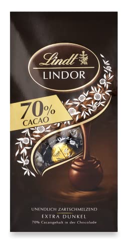 Lindt Schokolade LINDOR Kugeln 70% Kakao Extra Dunkel | 136 g Beutel | Zartschmelzende, dunkle Schokolade | Pralinen-Geschenk