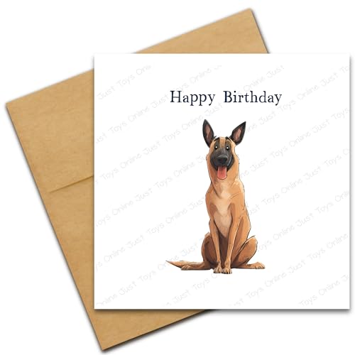 Belgian Malinois Birthday Card - Dog Lover Happy Birthday Card - Cartoon Doodle Cute Pet Dog Breeds
