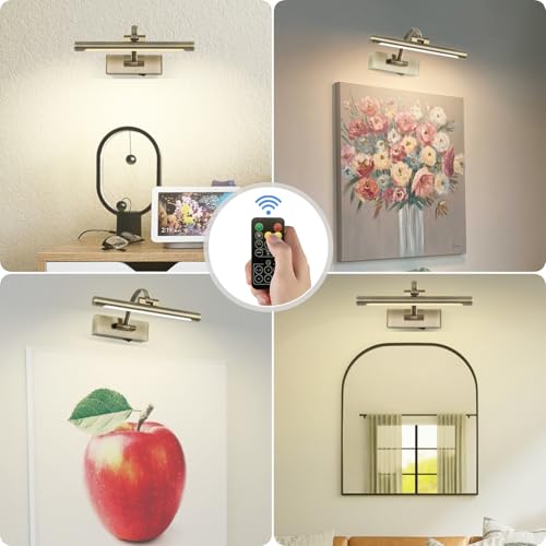 Image of Tassuowell Wireless Picture Lights for Wall,12 Inch Battery Operated Picture Light,3CCT Dimmable Lights for Pictures on Wall with Timer and Remote for Display Photo Frame (Antique Bronze, 12inch)