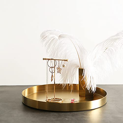 Exxacttorch 12 Inch Gold Round Metal Decorative Tray Stainless Steel Golden Serving Tray Brass Circle Table Platter Tray For Bathroom Vanity Counter Desktop Dinner Table #TOP4