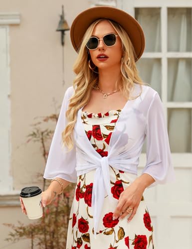 Image of Totatuit Women's Short Cardigan Bolero Sheer Shrug Tie Open Front Bell Sleeve Summer Cropped Bolero Cardigan