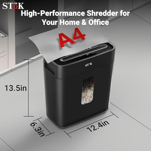 Image of SToK (ST-15CC) 6-Sheet Cross-Cut Paper Shredder for Home & Office, P-4 High Security Level, Super Quiet with Jam Proof System, 12 Liter Bin (One Year Offsite Warranty)