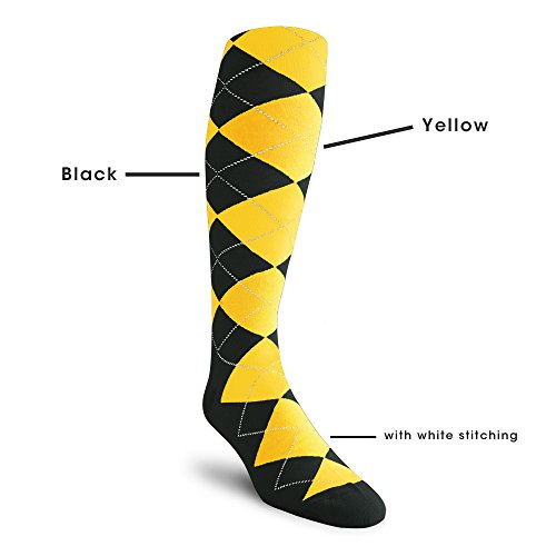Golf Knickers Colorful Knee High Argyle Cotton Socks For Men Women And Youth - I: Black/Yellow - Mens #TOP1