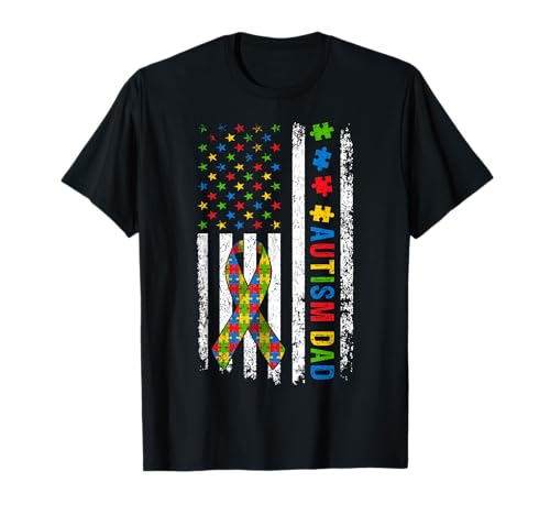 Autismo Papá Bandera Americana Estados Unidos Abril Conciencia Autista Puzzle Camiseta