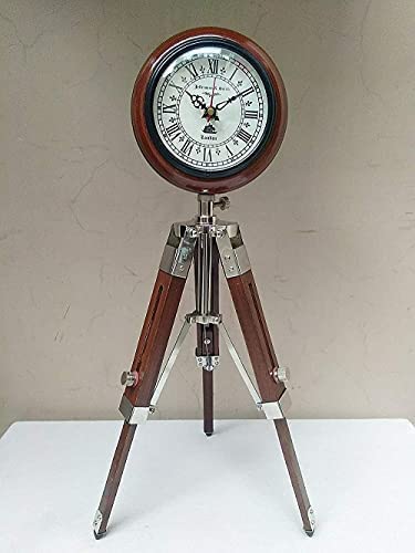 Vintage Tripod Clock for Home & Office | Wooden Floor Standing Clock with Roman Dial | Retro Antique Table Clock | Adjustable Decorative Tripod Timepiece for Living Room & Study-image-7