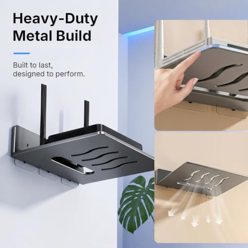 Image of HASTHIP Metal Wall Mount Camera Shelf Small Wall Shelf No Drill | 6.89 x 9INCH Self Adhesive Universal Small Floating Shelfs for Security Cameras, Speakers, Wireless Cameras