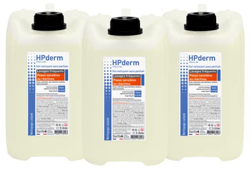SORIFA - Lote de 3 - HPderm Gel limpiador sin perfume - Lavados frecuentes - Pieles sensibles o reactivas - Manos y cuerpos - Proteínas protectoras de soja - pH neutro, sin jabón - Bidón 5L