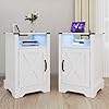 Royalcraft farmhouse nightstand set of 2 white night stand with led lights and charging station bedside table set of 2 with storage and door wood night stand for bedroom home office white  urban country home decor