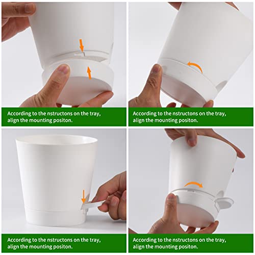 Qaobo Plant Pots 6 Pcs 5 Inch Self Watering Planters High Drainage Flowers Pot For Indoor Outdoor Plants With Reservoir Tray And Watering Lip Gardening Planter Garden Flower Pots, White #TOP2