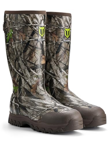 TIDEWE Men's Hunting Boots, Waterproof Insulated Rubber Boots with 5mm Neoprene, 600g Warmth, Odor-Control Lining, Lightweight EVA Outsole, Adjustable Calf Gusset, Slip-Resistant Grip