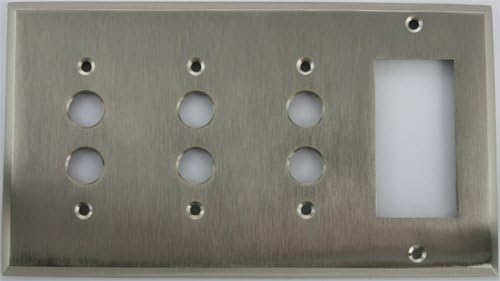Satin Nickel 3 Gang Wall Plate - 3 Push Button Switches 1 GFI/Rocker