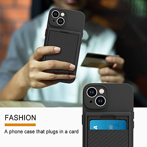 Mzelq Wallet For Iphone 14 Case, Hide Push-Pull Card Holder Camera Protection Luxury Cover + Screen Protector, Card Slot Case Elegant Iphone 14 Phone Case -Black #TOP6