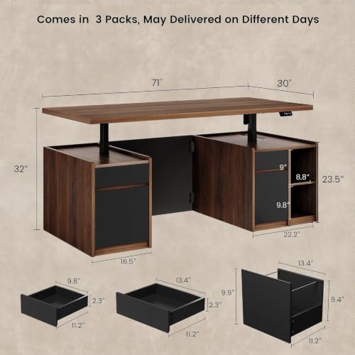 Image of ModernMate 71 inch Executive Electric Standing Desk with 3 Drawers & Storage