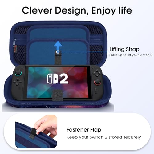 Fintie Carrying Case for Nintendo Switch 2 (2025), Shockproof Hard Shell Switch 2 Case, Protective Cover Portable Travel Bag with Game Card Slots & Inner Pocket for Accessories, Galaxy by FINTIE - Image 5