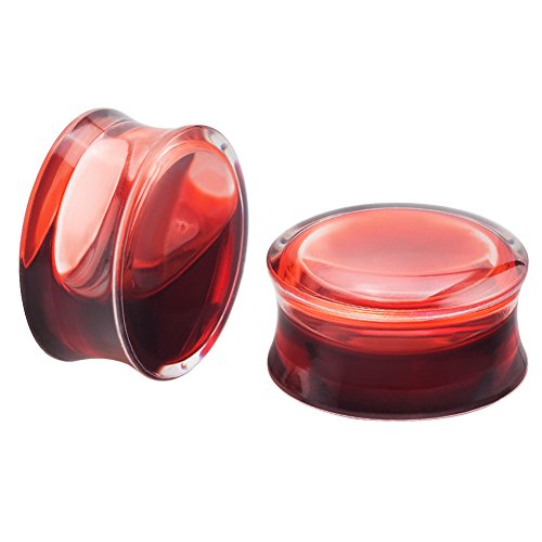 Longbeauty 2Pcs Acrylic Red Liquid Blood Double Flare Ear Tunnels Expander Plugs Stretcher Gauge 0g-5/82