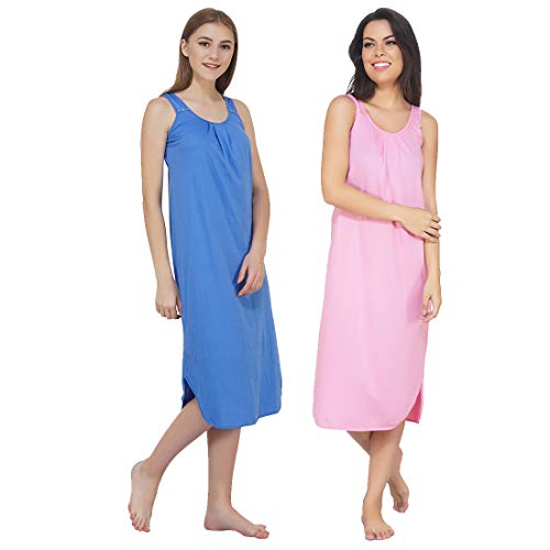 Image of BLAZON Women's Cotton Hosiery Solid Maxi Nighty Slip (Pack of 2) Available Sizes: S, M, L, XL, 2XL, 3XL, 4XL, 5XL