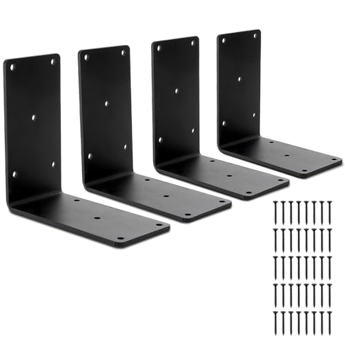 ZENFUN 4 Pc 5x5 Heavy Duty Shelf Bracket with 40 Screws, L Brackets for Fence Pergola, 4mm Industrial Corner Bracket, Right Angle Brackets for Post Wood, Metal Corner Brackets for Countertop Support