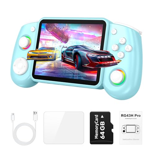Image of RG43H Pro Retro Handheld Game Console, 4.3 Inch Retro Gaming Console with 4000mAh Battery, RK3562 Opensource Hand Held Games Console, EmuELEC&RGBOX Dual Systems Video Console, HDMI TV Output,Baby Blue