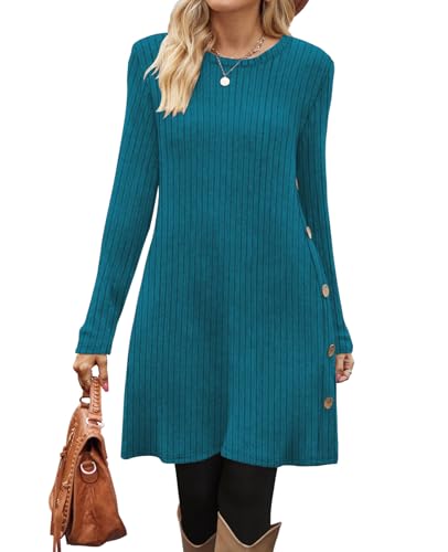 Image of OFEEFAN Long Sleeve Dress for Women Crew Neck Fall and Winter Tunic Dress with Pockets