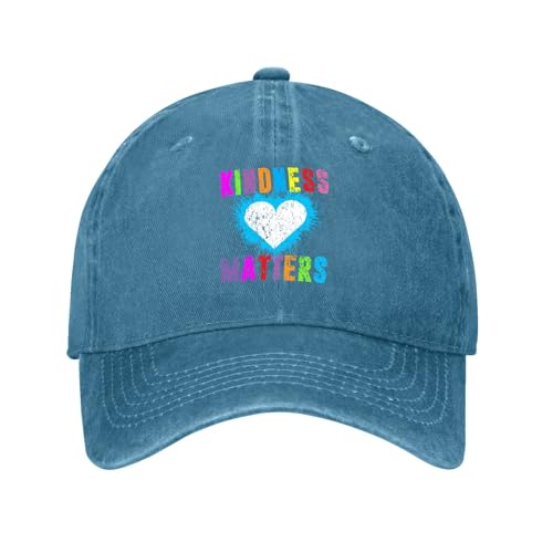 Kindnesss Matterrs Choosee Hats for Men Funny Washed Distressed Baseball Caps Cyan Blue