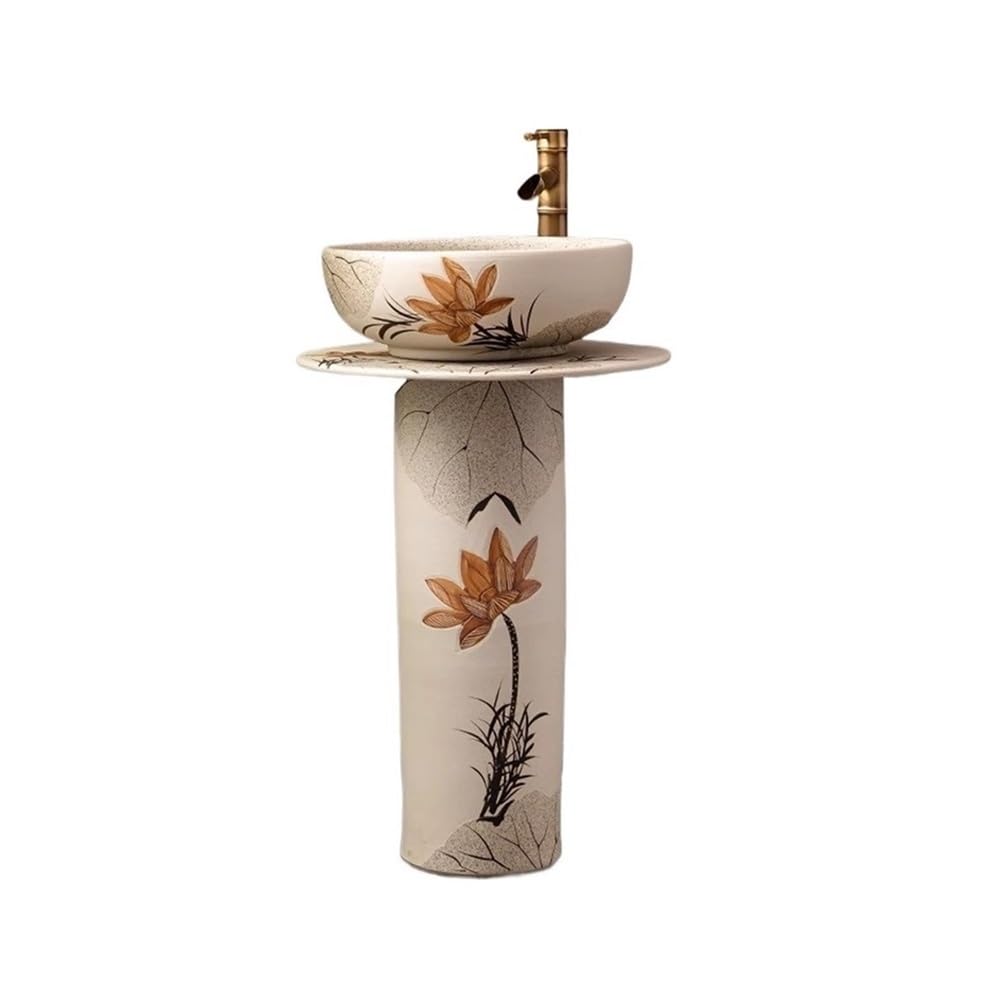 Zhaoj24-05 One Color Pedestal Sink Outdoor Ceramic Pedestal Basin Integrated Floor-Standing Washbasin With Faucet And Drain Kit