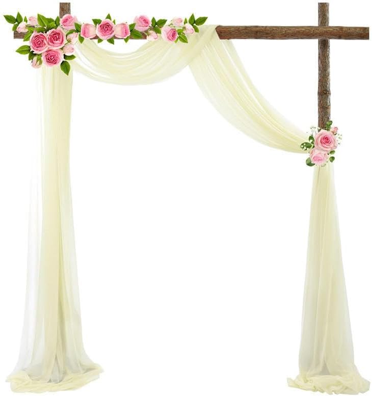KeuLen Wedding Arch Draping Fabric,50 * 570cm 10PCS Wedding Arch Draping Fabric Chiffon Arch Drapes for Party Outdoor Decor Table Runner Sheer (Color : Beige)