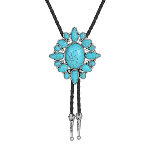 Image of AZORA Western Cowboy Bolo Tie Men Leather Necktie Leather Cord Turquoise Stone Bolo Ties for Men Women