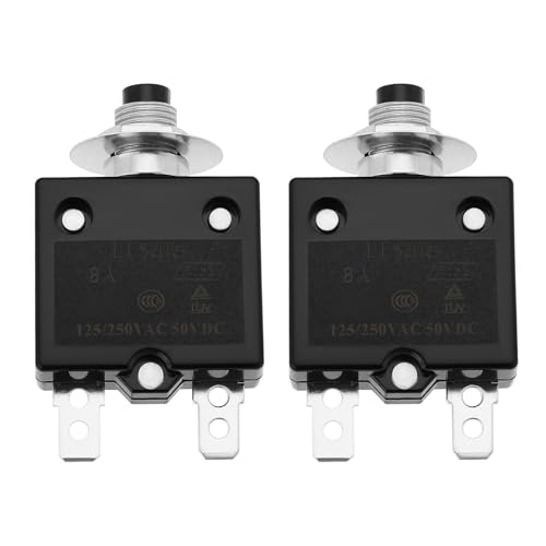 YINETTECH 2Pcs 8Amp 125-250V AC 50V DC Push Button Circuit Breaker Thermal Overload Protector L1 Series Manual Reset Thermal Circuit Breaker
