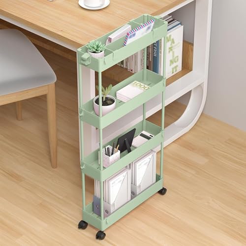 Image of SPACELEAD 2-piece Set Slim Storage Cart 3 Tier,Bathroom Organizer Rolling Utility,Mobile Shelving Unit Slide Out for Office, Kitchen, Laundry Room & Narrow Places