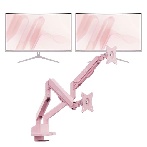 Image of Pixio Two PXC279WAVE Pink 27 inch 300Hz Refresh Rate FHD 1080p Resolution 1650R Curve Fast VA Panel 1ms GTG Response Time HDR Curved Gaming Monitor and PS1D Wave Pink Dual Monitor Arm