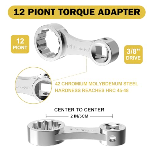 Torque Adapter Set, 12 pcs SAE 12 Point Torque Adapter Extension Set, 3/8" Torque Wrench Adapter with 5/16", 3/8", 7/16", 1/2", 9/16", 5/8", 11/16", 3/4", 13/16", 7/8", 1/2''+1/4'' Adapter