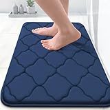 OLANLY Memory Foam Bath Mat Rug 24x16, Ultra Soft and Absorbent Bathroom Rugs, Non-Slip, Comfortable, Machine Washable Bath Carpet for Bathroom Floor, Tub, Shower and Home Decor Accessories, Navy