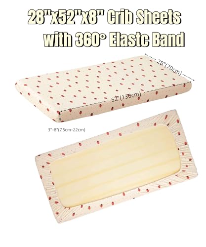 Image of SDY Jersey Strawberry Crib Sheets for Baby Girls,52 inchx28 inchx8, 2 Pack,Pink Cute Kawaii Standard Oval /Retangle Fitted Crib Sheets for Toddler,Super Soft Breathable