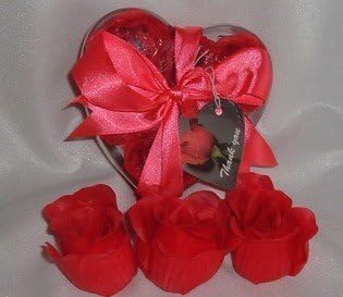 IGC Scented Rose Shaped Soaps in Heart Box - Red (Set of 12) with Satin Ribbon & Thank You Card - Wedding Favors
