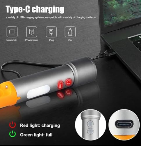 Image of COBA High Power Rechargeable LED Flashlight White Laser Torch Light with Hanging Multifunctional Head Shade Side COB Camping Reading