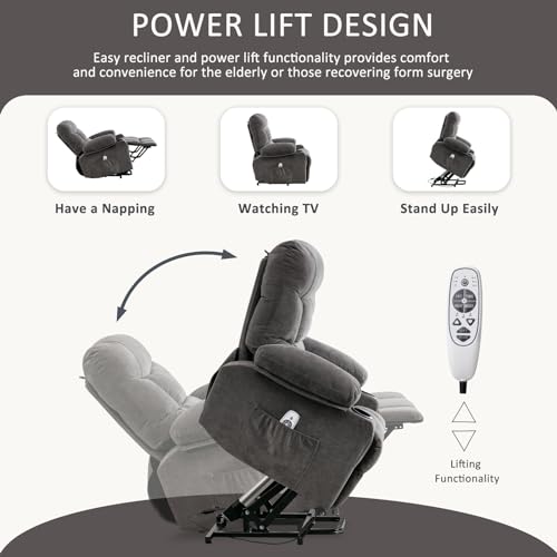 BOSMILLER Power Lift Recliner Chair for Elderly with Heat and Vibration Massage Recliner Chair with USB Charge Port for Living Room- Infinite Position, Side Pocket