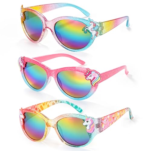 Image of 3 Pairs Kids Sunglasses Girls,UV Protection Sunglasses Toddler Eyewear for Party Favors Beach Glasses Age 3-12
