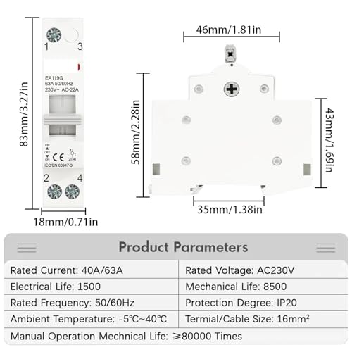 Interrupteur de transfert manuel MTS 63A monophasé pour rail DIN AC 230V