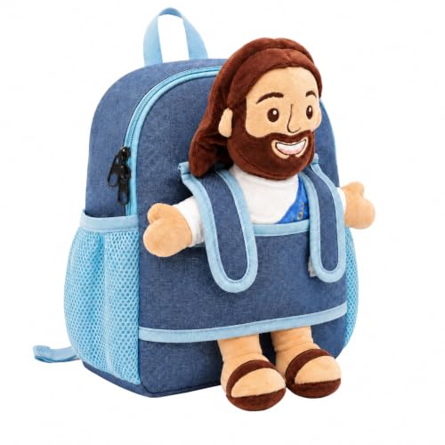 Yelakey Jesus Mochila infantil de pelúcia de aniversário de volta às aulas, Azul, Mini, Jesus