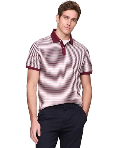Image of Tommy Hilfiger Men's Short Sleeve Polo Shirts in Slim Fit with Stretch and Organic Pique Cotton