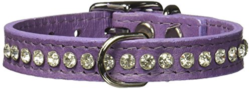 Image of Signature Leather Crystal Dog Collar, Lavender Solid Grain Leather, Fits 7.5 inch-9.5 inch Neck Size, 12 inch Overall Length