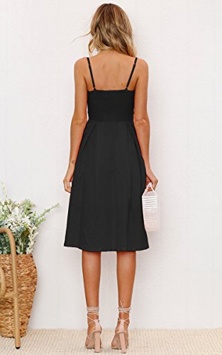 Image of ECOWISH Women 2026 Summer Dresses Tie Front V-Neck Spaghetti Strap Button Down A-Line Backless Swing Midi Dress