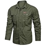 Camisas Hombre Manga Larga Ropa Militar de Algodón con Botones Sobrecamisa al Aire Libre Cargo Shirts Protección UV para Pesca, Tala, Montañismo, Caza，ArmyVerde1388，XL